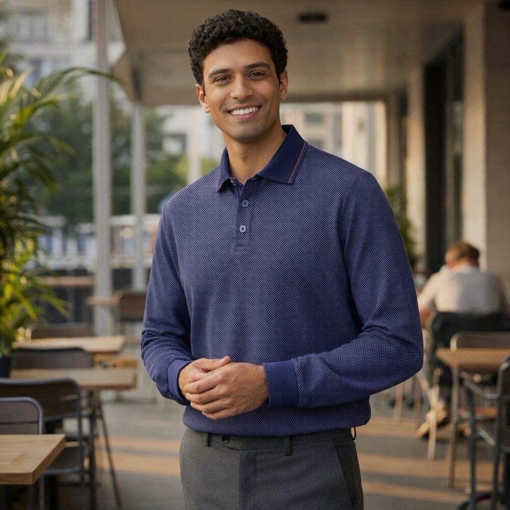 UNTUCKit Polo Golf Shirt Mens L Blue Stretch 3 Button Pullover Stretch Career